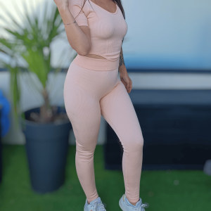 Top et legging de sport taille haute – Fashion – Rose pale