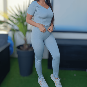 Top et legging de sport taille haute – Fashion – Gris