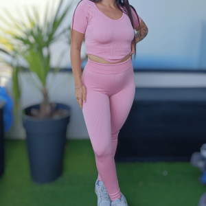 Top et legging de sport taille haute – Fashion – Rose
