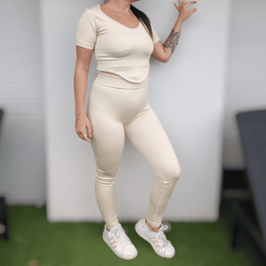 Top et legging de sport taille haute – Fashion – Beige