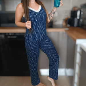 Pyjama 3 pièces – Lili & Zoé – Bleu marine à pois